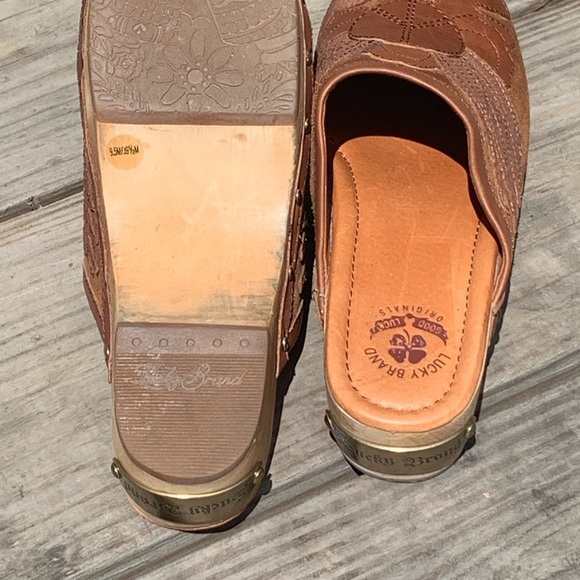 Lucky Brand Women's LK-Lilac Brown Leather Peace Suede Slip On Clogs Sz 9.5M - Picture 2 of 10